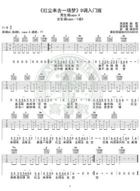 《红尘来去一场梦》吉他谱D调入门版 高音教编配 猴哥吉他教学 